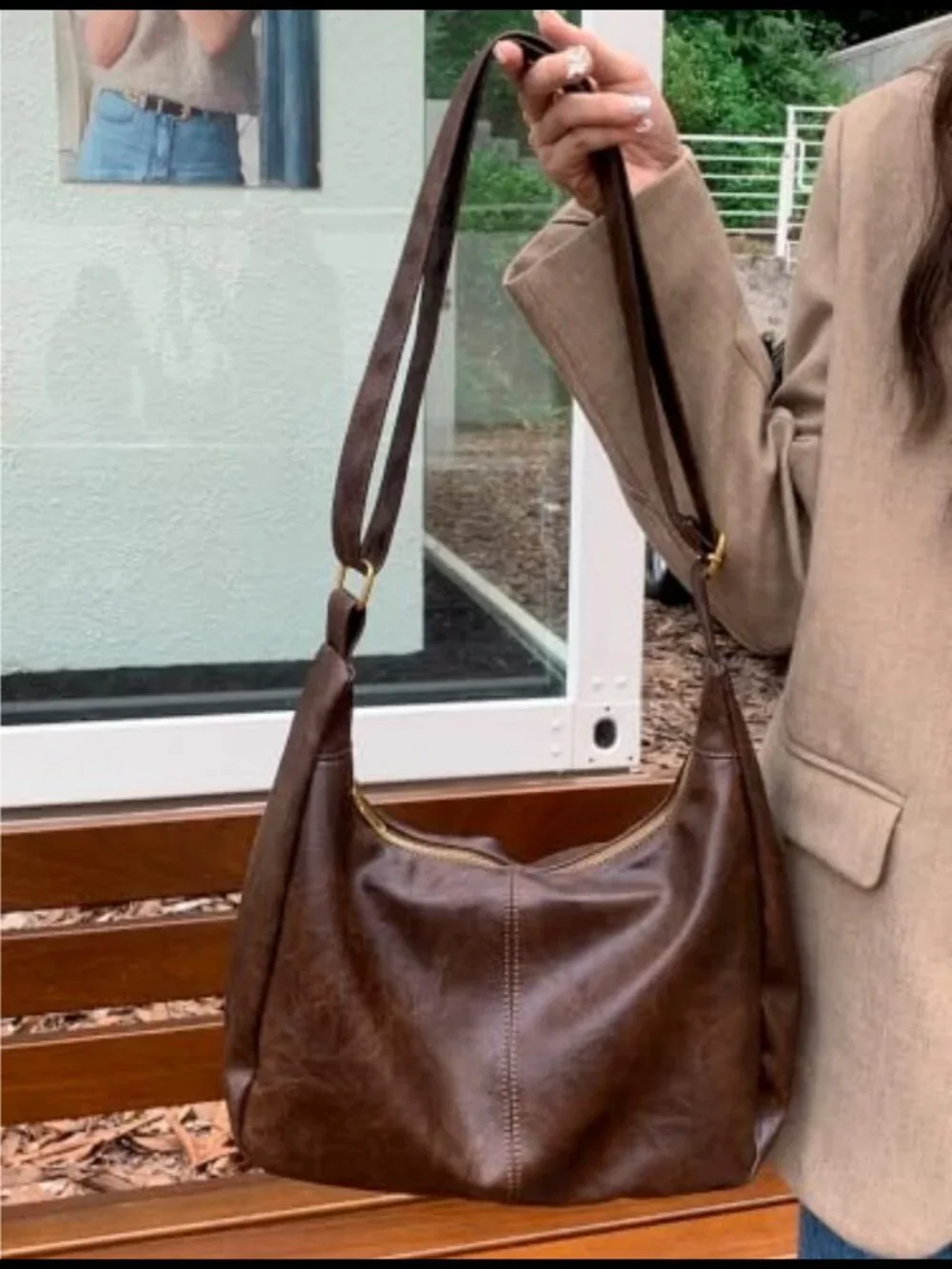 Slouchy Hobo Shoulder Bag Foldable Crossbody PU Leather Purse
